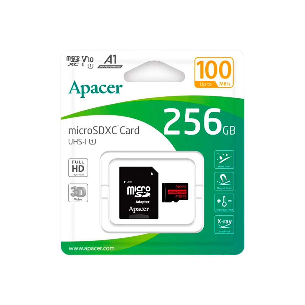 Карта пам'яті Apacer 256GB microSDXC class 10 UHS-I V10 A1 (AP256GMCSX10UB-R) - фото 3 Карта пам'яті Apacer 256GB microSDXC class 10 UHS-I V10 A1 (AP256GMCSX10UB-R) - фото 3