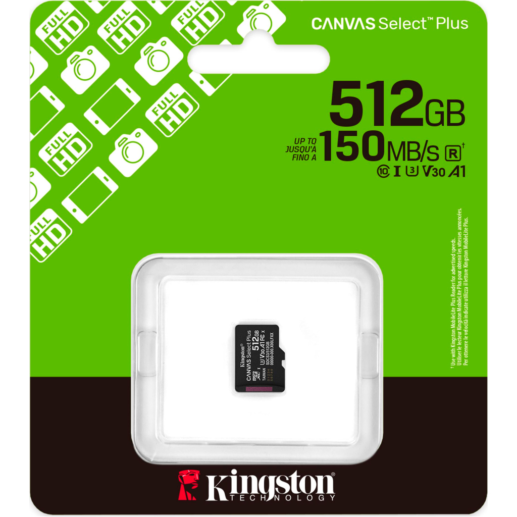 Карта пам'яті Kingston 512GB microSDXC class 10 UHS-I U3 V30 A1 Canvas Select Plus (SDCS3/512GBSP) - фото 3 Карта пам'яті Kingston 512GB microSDXC class 10 UHS-I U3 V30 A1 Canvas Select Plus (SDCS3/512GBSP) - фото 3