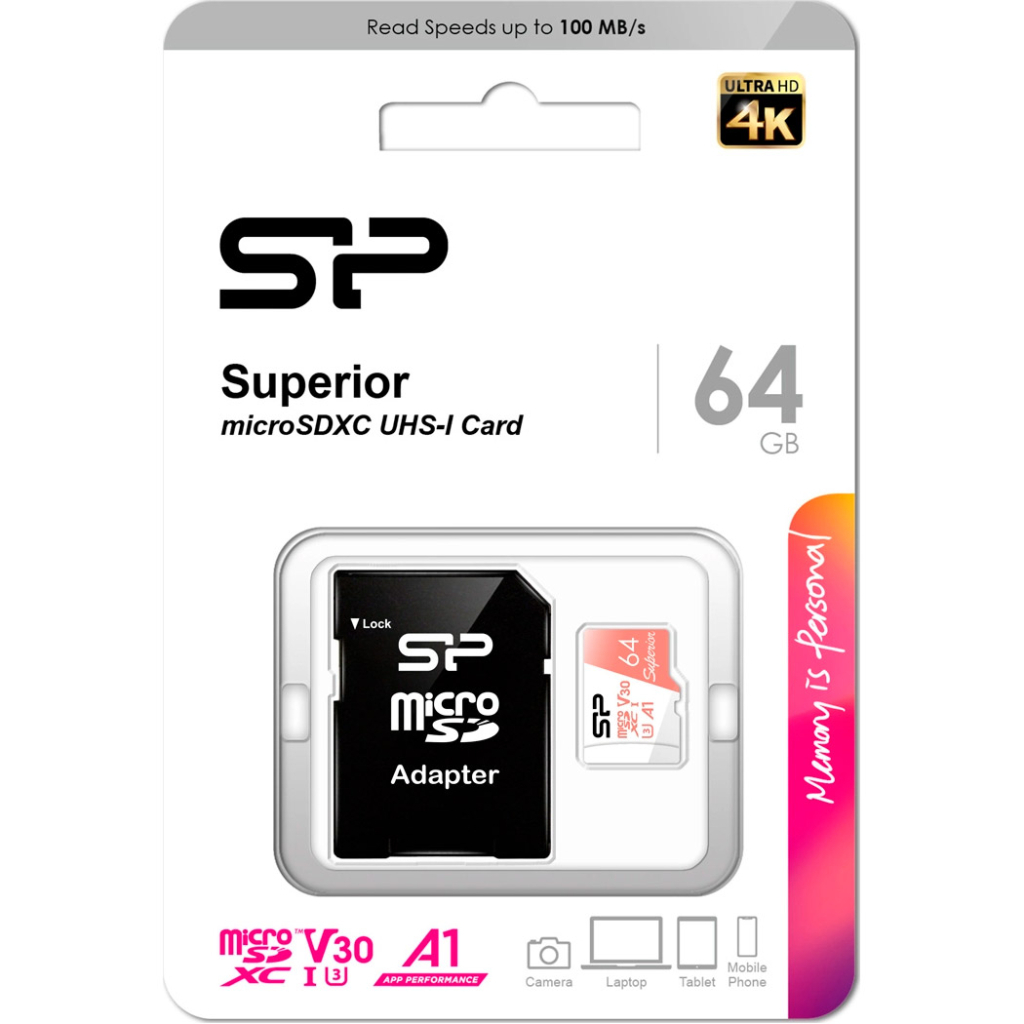 Карта пам'яті Silicon Power 64GB microSDXC class 10 UHS-I U3 V30 A1 Superior (SP064GBSTXDV3V20SP) - фото 3 Карта пам'яті Silicon Power 64GB microSDXC class 10 UHS-I U3 V30 A1 Superior (SP064GBSTXDV3V20SP) - фото 3