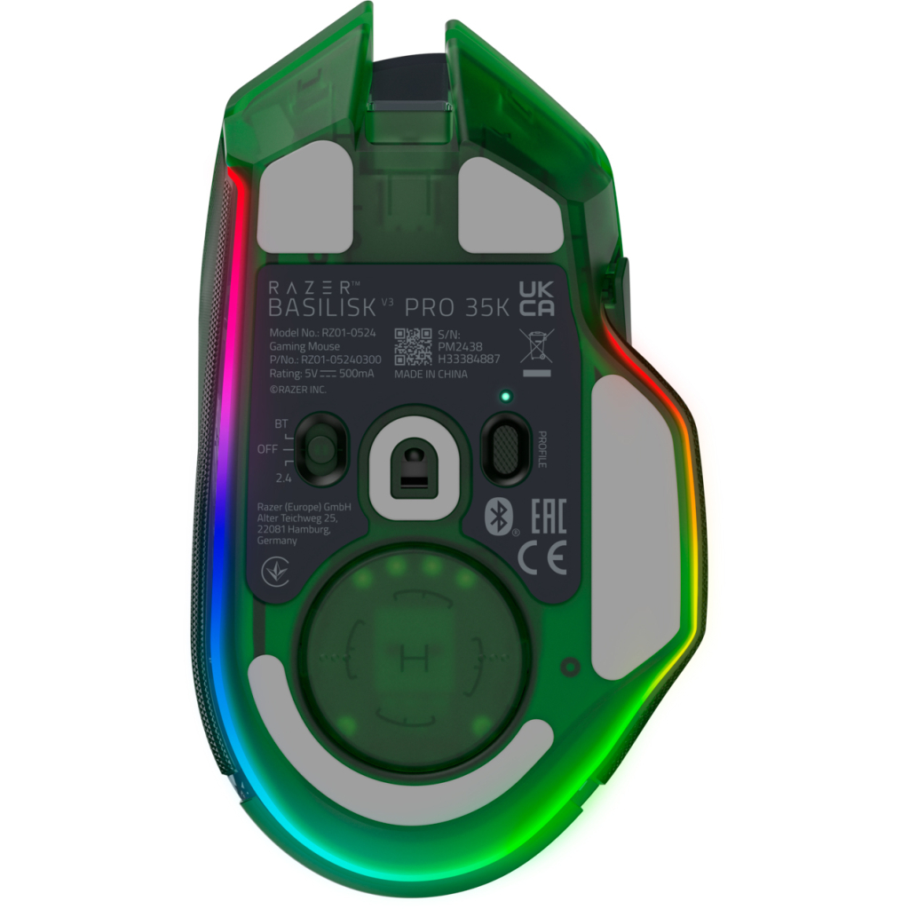 Мишка Razer Basilisk V3 Pro 35K Wireless/Bluetooth/USB Phantom Green (RZ01-05240300-R3G1) - фото 3 Мишка Razer Basilisk V3 Pro 35K Wireless/Bluetooth/USB Phantom Green (RZ01-05240300-R3G1) - фото 3