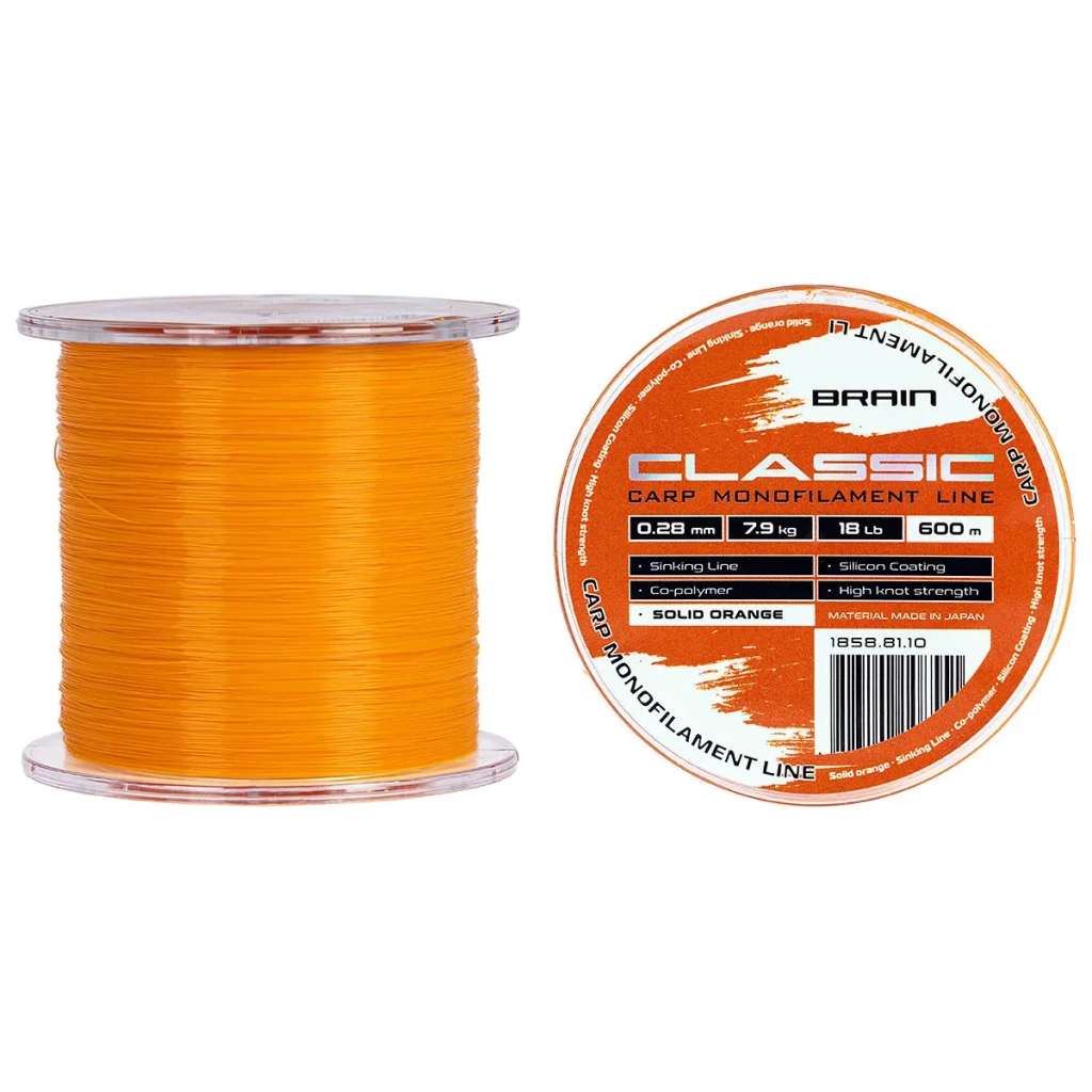 Волосінь Brain Classic Carp Line (solid orange) 600m 0.28mm 18lb 7.9kg (1858.81.10) - фото 1