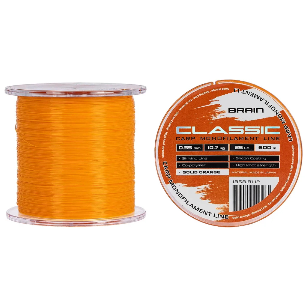 Волосінь Brain Classic Carp Line (solid orange) 600m 0.35mm 25lb 10.7kg (1858.81.12) - фото 1