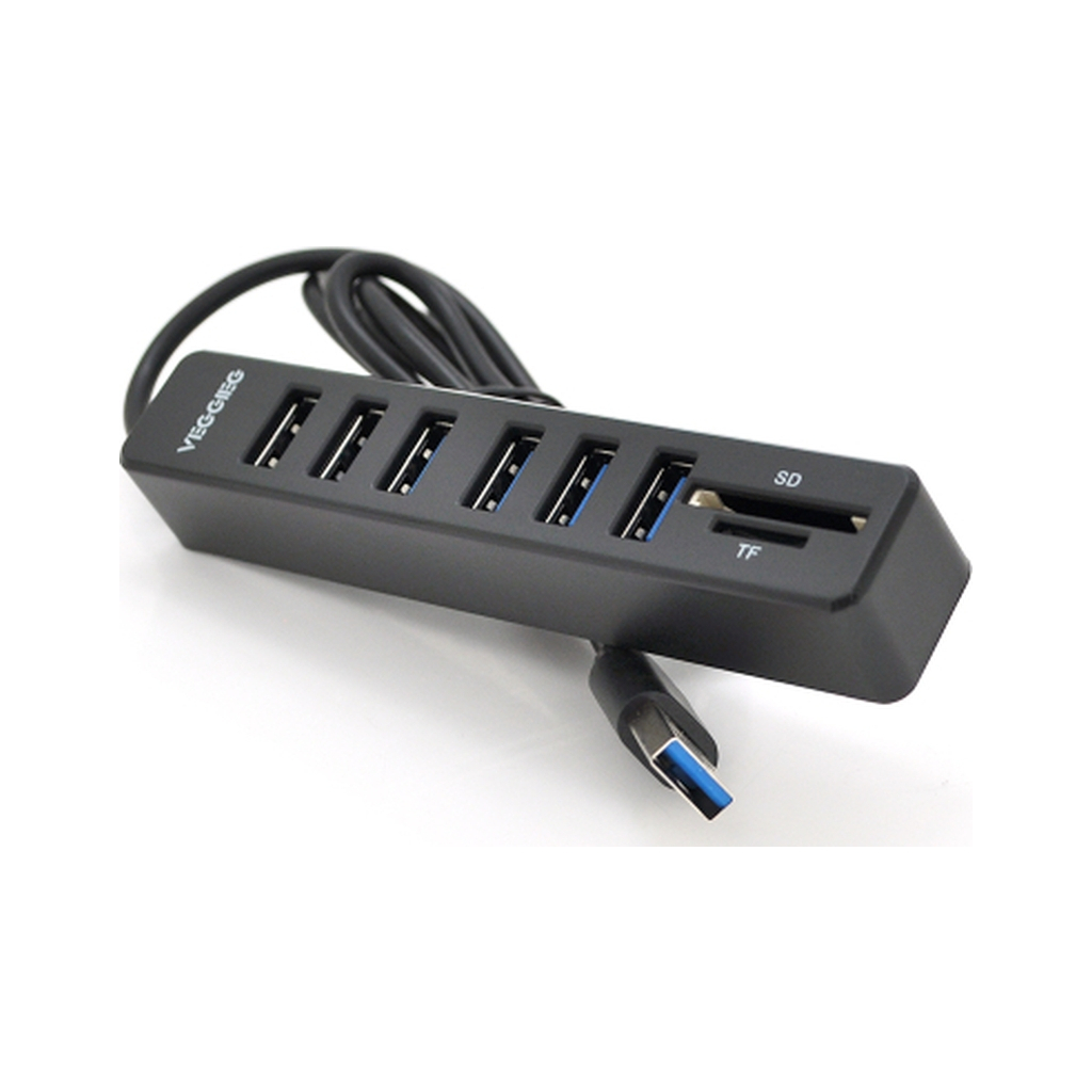 Концентратор VEGGIEG USB 2.0 8-in-1 to 6xUSB 2.0 + SD/TF black/blue (V-C306/19897) Концентратор VEGGIEG USB 2.0 8-in-1 to 6xUSB 2.0 + SD/TF black/blue (V-C306/19897)