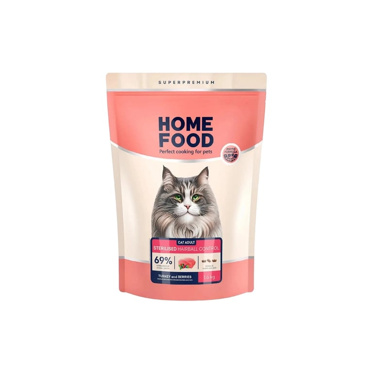 Сухий корм для кішок Home Food Hairball control For sterilised з індичкою та ягодами 1.6 кг (4820235020873) - фото 1