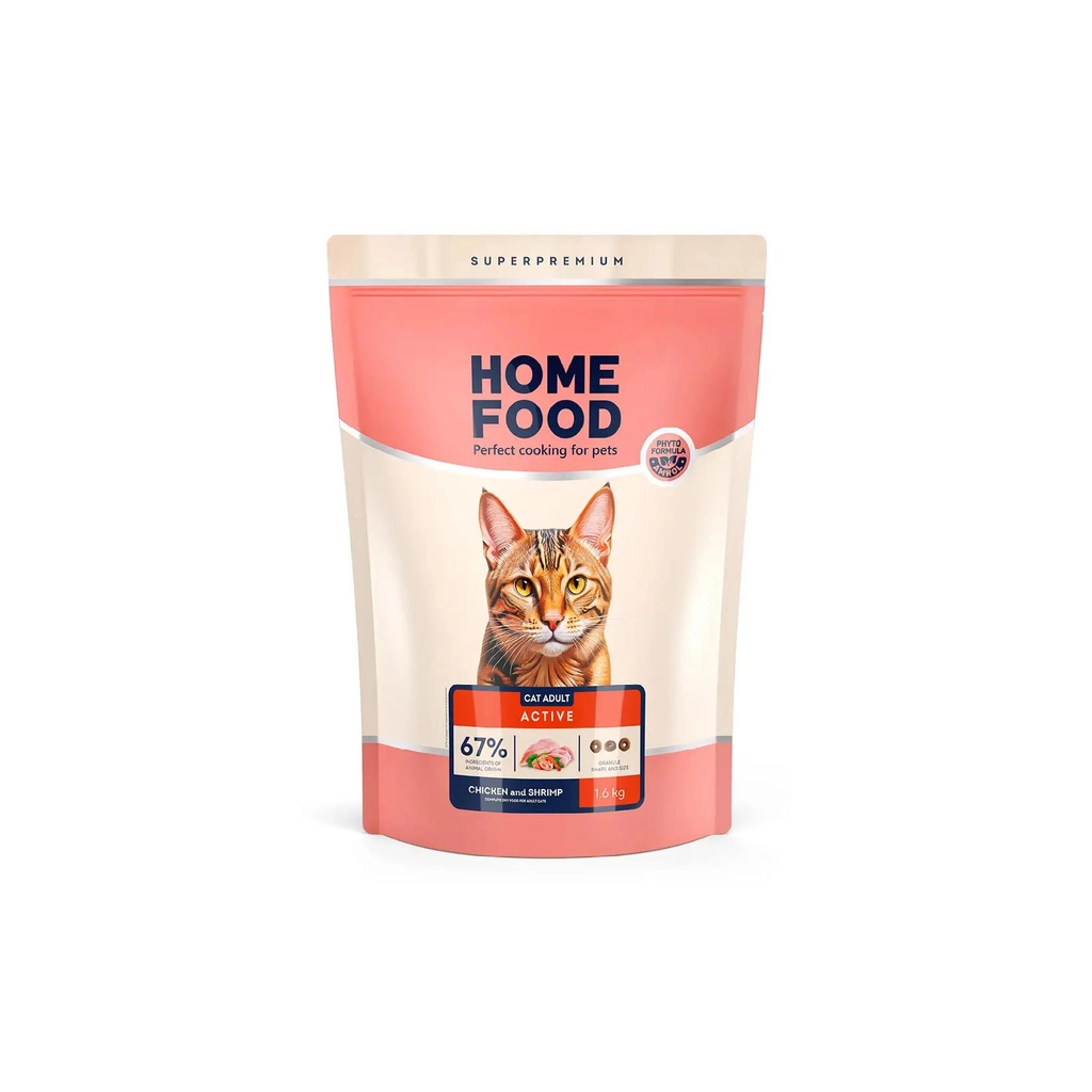 Сухий корм для кішок Home Food For active з куркою та креветками 1.6 кг (4820235020071) - фото 1 Сухий корм для кішок Home Food For active з куркою та креветками 1.6 кг (4820235020071) - фото 1