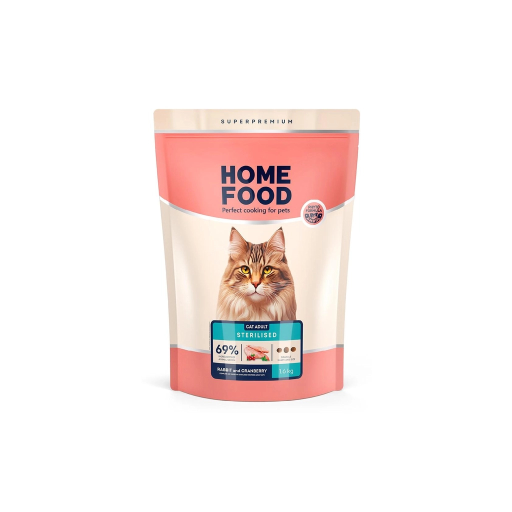 Сухий корм для кішок Home Food For sterilised з кроликом та журавлиною 1.6 кг (4820235020026) Сухий корм для кішок Home Food For sterilised з кроликом та журавлиною 1.6 кг (4820235020026)