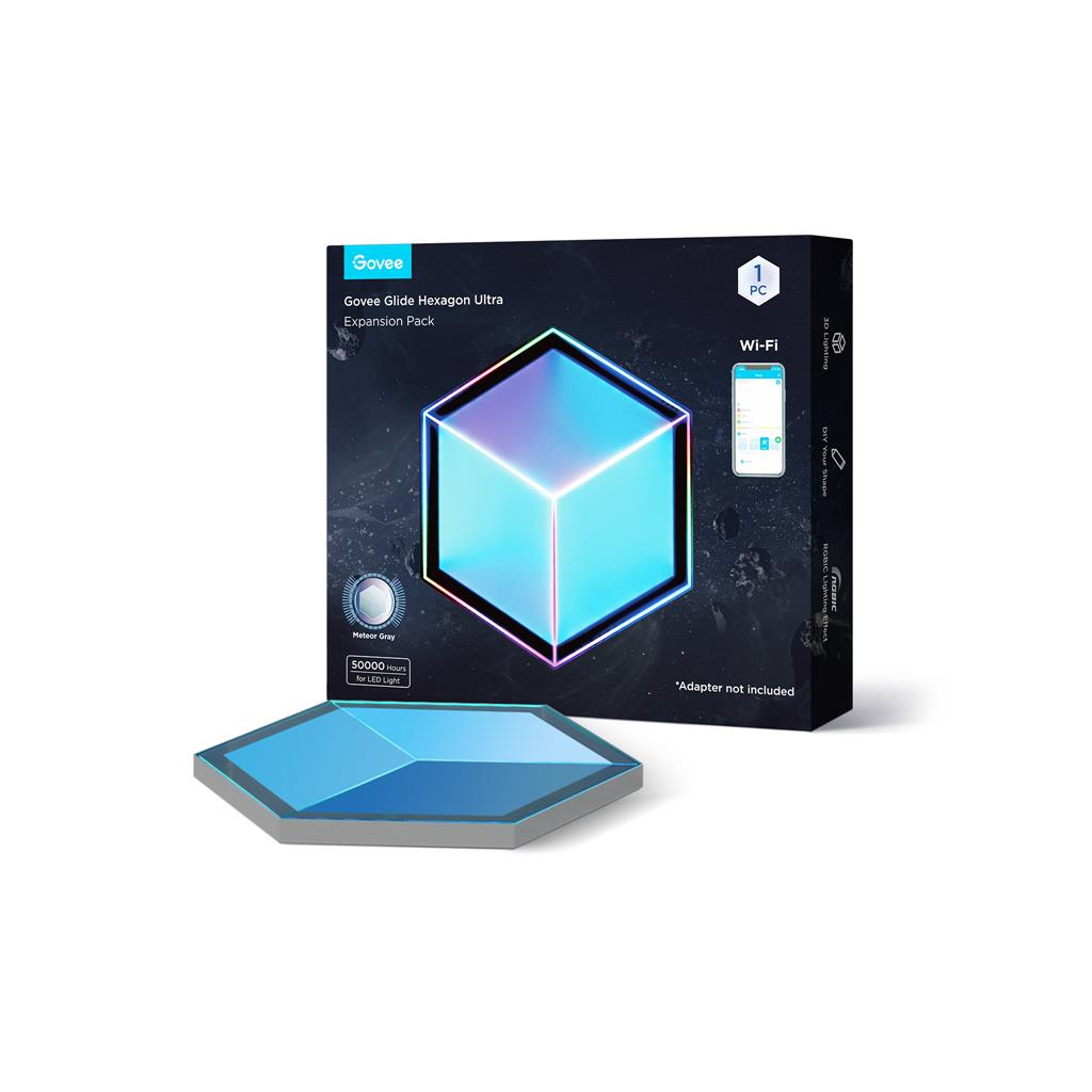 Світильник Govee H106A Glide Hexagon Light Panels Ultra Expansion Pack, 1pc, RGBIC, Wi-Fi/Bluetooth, Purple (H106A007-OF-EU) - фото 2 Світильник Govee H106A Glide Hexagon Light Panels Ultra Expansion Pack, 1pc, RGBIC, Wi-Fi/Bluetooth, Purple (H106A007-OF-EU) - фото 2