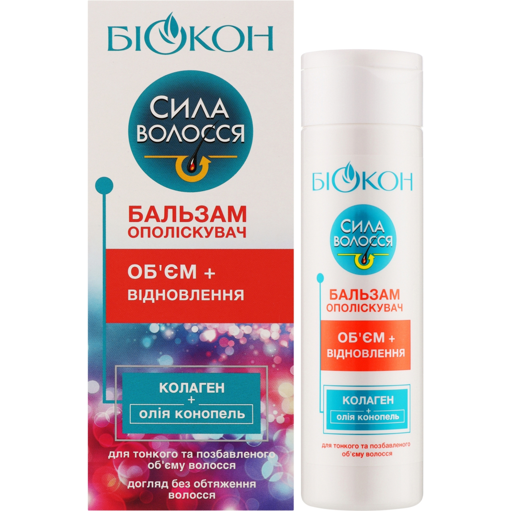 Кондиціонер для волосся Біокон Сила волосся Бальзам ополіскувач Обєм + відновлення 205 мл (4823110303320) - фото 1