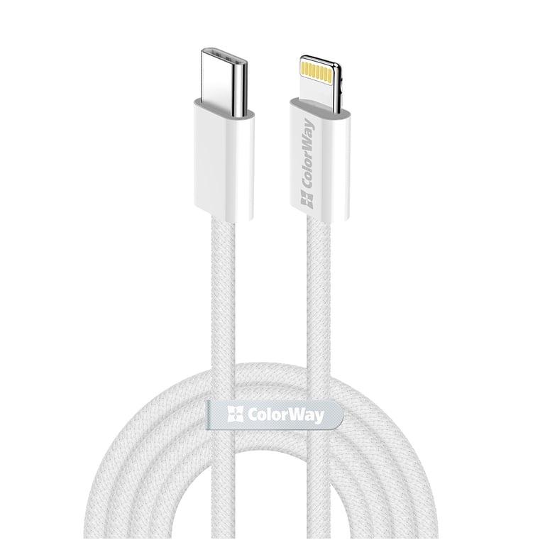 Дата кабель USB-C to Lightning 2.0m PD 27W braided gray ColorWay (CW-CBPDCL068-GR) - фото 2