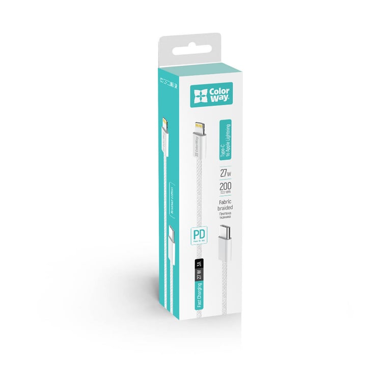 Дата кабель USB-C to Lightning 2.0m PD 27W braided gray ColorWay (CW-CBPDCL068-GR) - фото 9