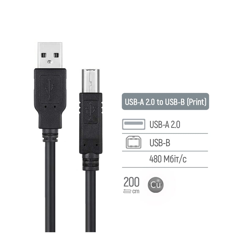Кабель для принтера USB 2.0 AM/BM 3.0m black ColorWay (CW-CBUB073-BK) - фото 6