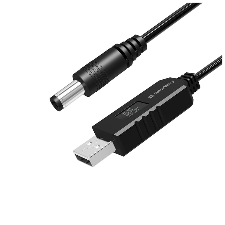 Кабель живлення USB to DC 5.5x2.5mm 12V 1.0m black ColorWay (CW-CBUD067-BK) - фото 2
