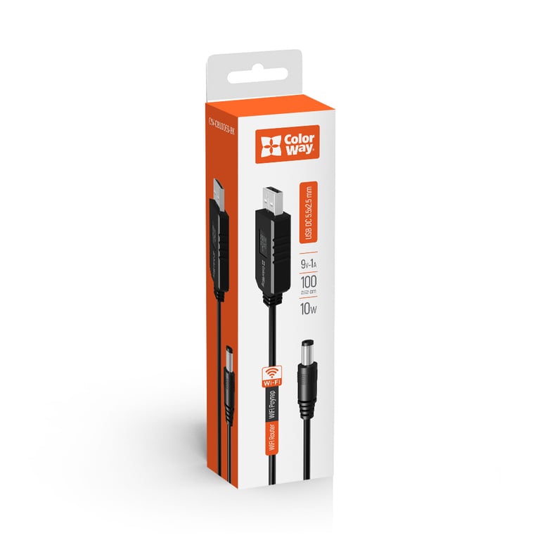 Кабель живлення USB to DC 5.5x2.5mm 9V 1.0m black ColorWay (CW-CBUD066-BK) - фото 8