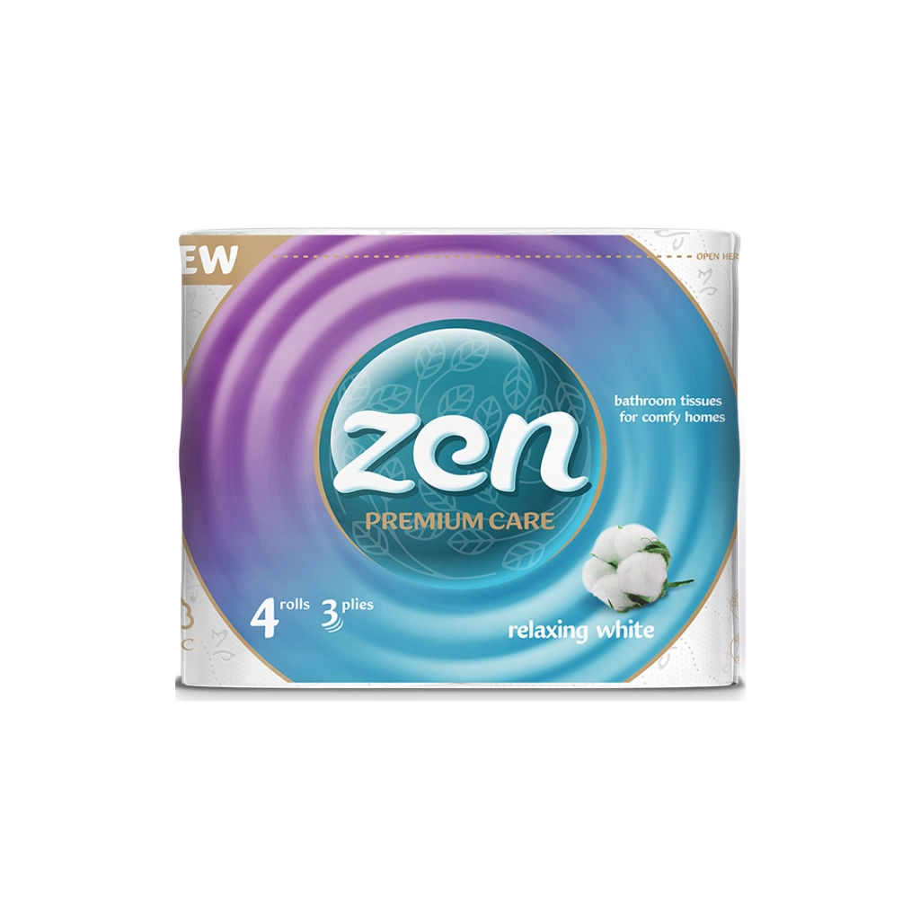 Туалетний папір Zen Premium Care Relaxing White 3 шари 4 рулони (5944582100176) Туалетний папір Zen Premium Care Relaxing White 3 шари 4 рулони (5944582100176)