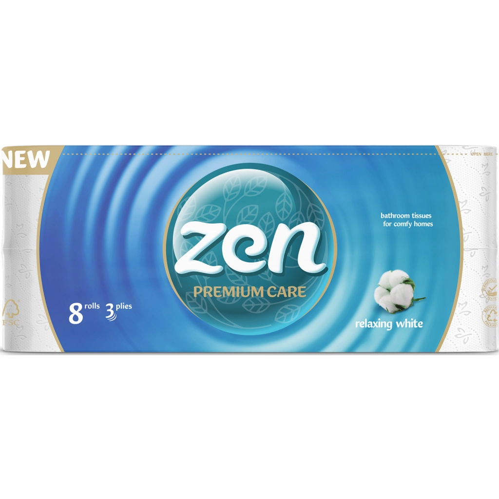 Туалетний папір Zen Premium Care Relaxing White 3 шари 8 рулонів (5944582100060) Туалетний папір Zen Premium Care Relaxing White 3 шари 8 рулонів (5944582100060)