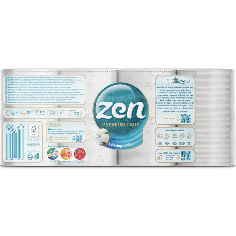 Туалетний папір Zen Premium Care Relaxing White 3 шари 8 рулонів (5944582100060) - фото 3