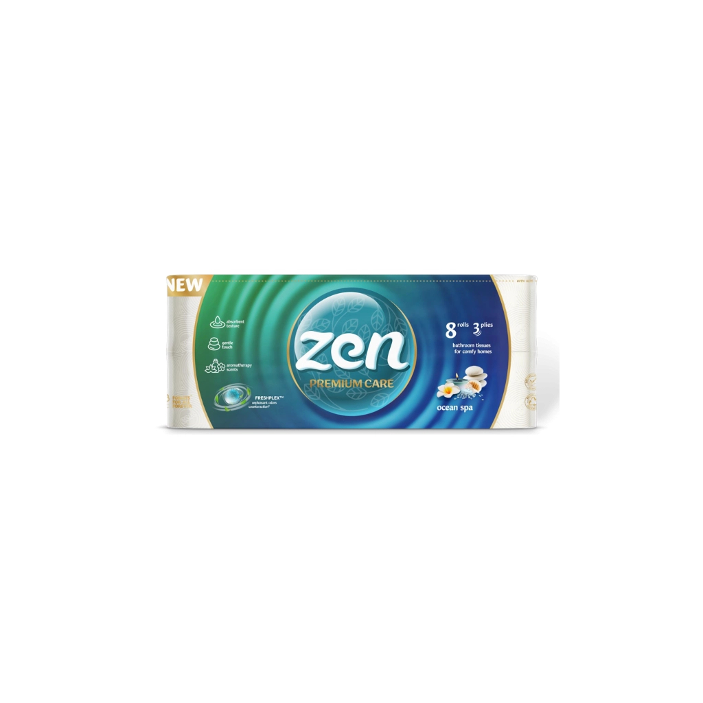 Туалетний папір Zen Premium Care Ocean SPA 3 шари 8 рулонів (5944582100077) Туалетний папір Zen Premium Care Ocean SPA 3 шари 8 рулонів (5944582100077)