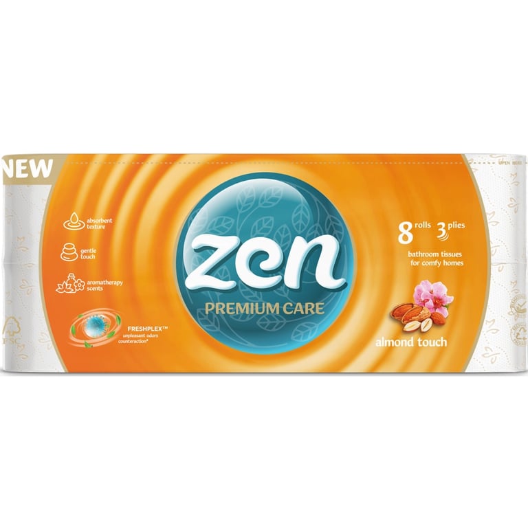 Туалетний папір Zen Premium Care Almond Touch 3 шари 8 рулонів (5944582100053) - фото 1