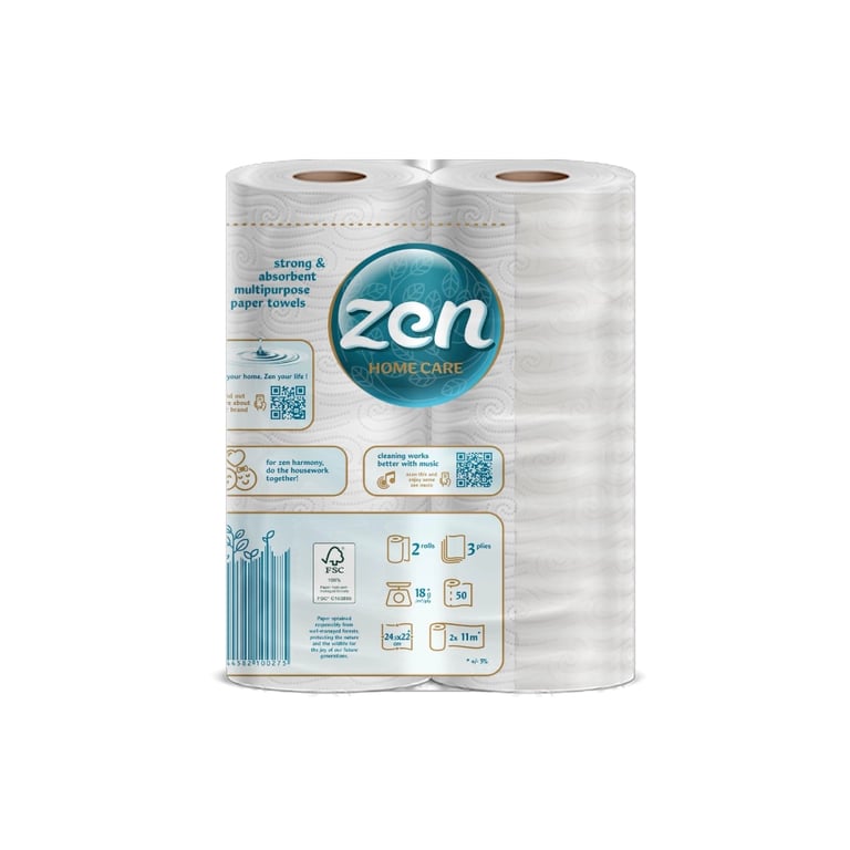 Паперові рушники Zen Premium Care 3 шари 50 відривів 11 м 2 рулони (5944582100275) - фото 2