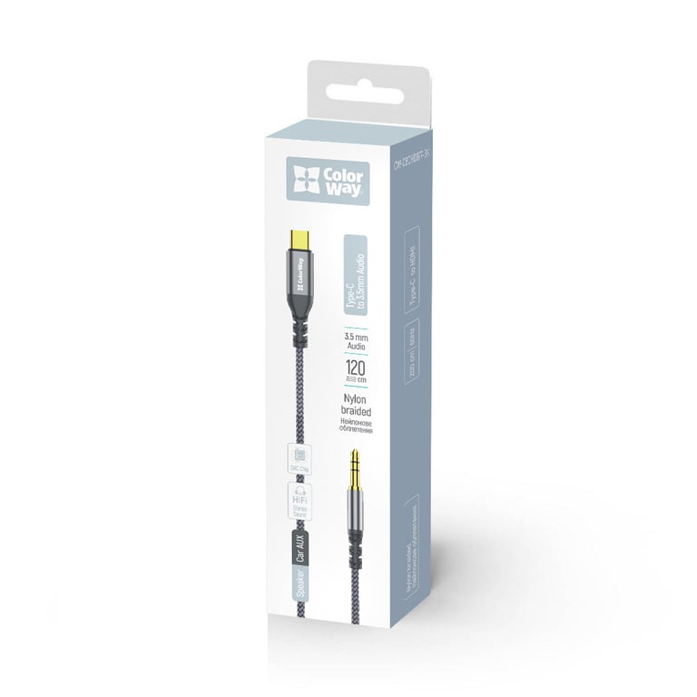 Кабель мультимедійний USB-C to 3.5mm M 1.2m gray ColorWay (CW-CBPDJ071-G) - фото 6