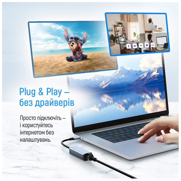 Адаптер USB-C + USB A to RJ45 Ethernet 1000Mbps ColorWay (CW-AD-CRG) - фото 12