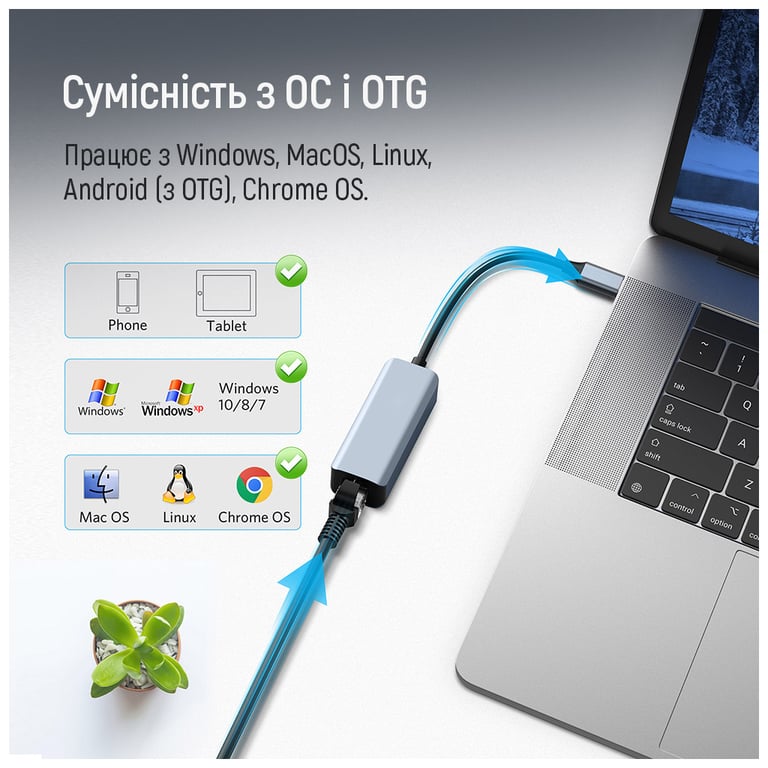 Адаптер USB-C + USB A to RJ45 Ethernet 1000Mbps ColorWay (CW-AD-CRG) - фото 4