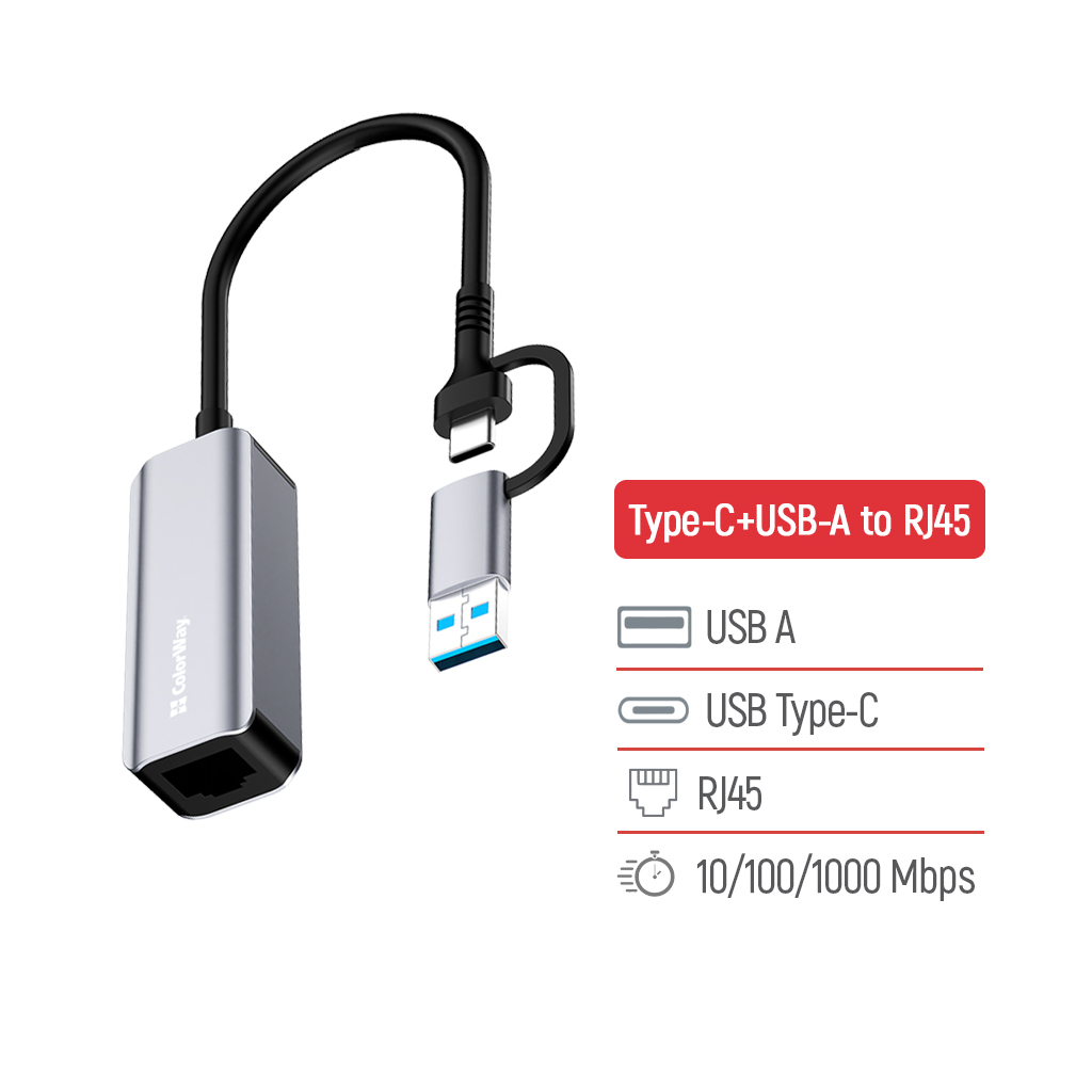 Адаптер USB-C + USB A to RJ45 Ethernet 1000Mbps ColorWay (CW-AD-CRG) - фото 7 Адаптер USB-C + USB A to RJ45 Ethernet 1000Mbps ColorWay (CW-AD-CRG) - фото 7