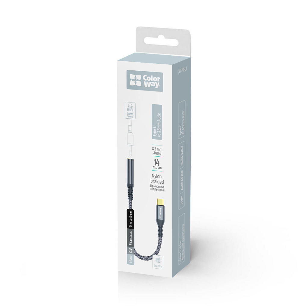 Перехідник USB-C to 3.5mm F 0.14m gray ColorWay (CW-AD-CJ) - фото 8 Перехідник USB-C to 3.5mm F 0.14m gray ColorWay (CW-AD-CJ) - фото 8