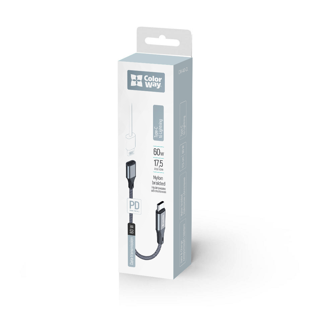 Перехідник USB-C M to Lightning F 0.17m gray ColorWay (CW-AD-CL) - фото 5 Перехідник USB-C M to Lightning F 0.17m gray ColorWay (CW-AD-CL) - фото 5