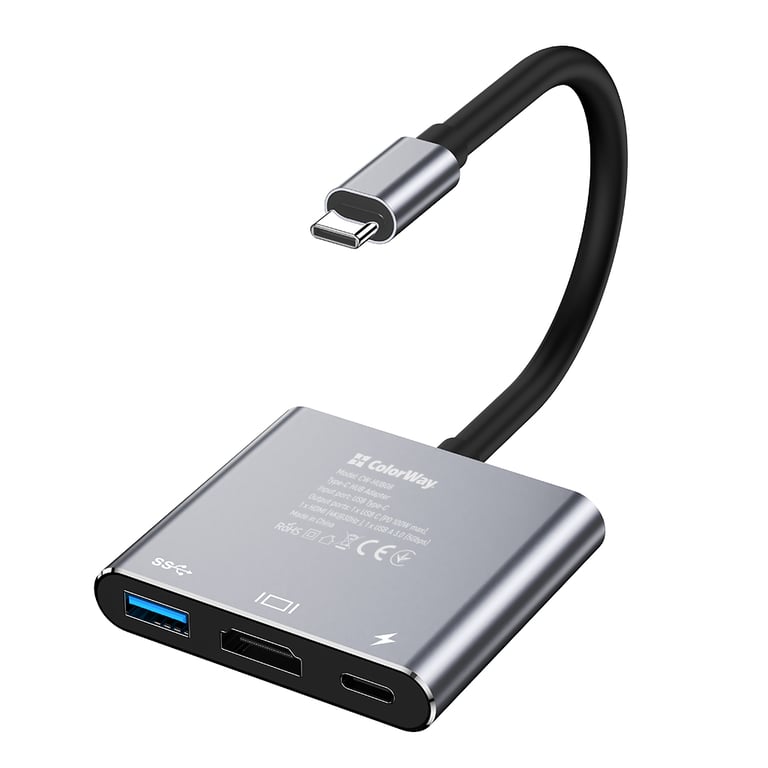 Концентратор ColorWay USB-C 3-in-1 USB 3.0 + HDMI 4K + USB-C PD100W (CW-HUB08) - фото 2