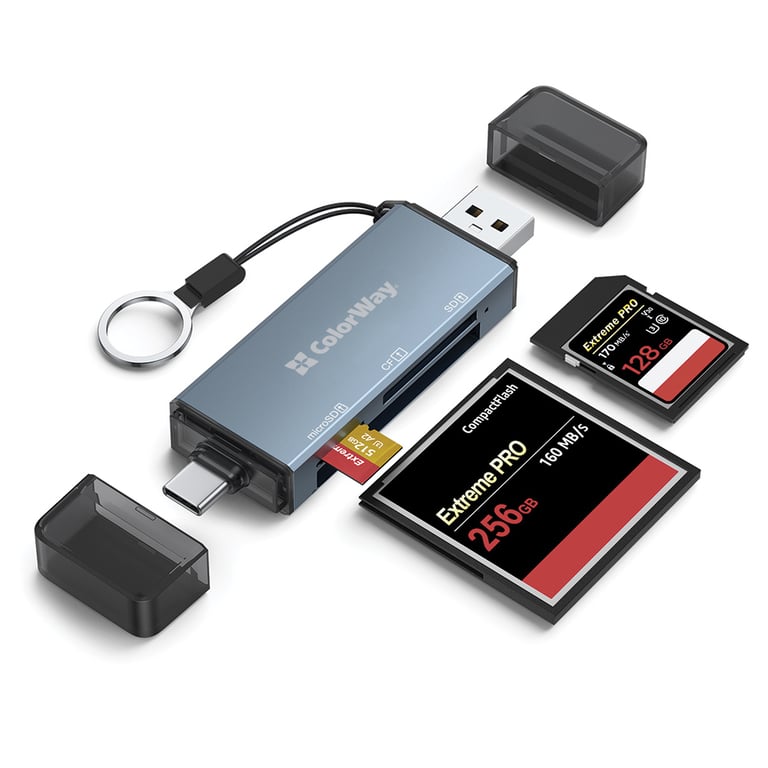 Зчитувач флеш-карт ColorWay USB 2.0/USB-C to CF/SD/MicroSD (CW-CR-01) - фото 1
