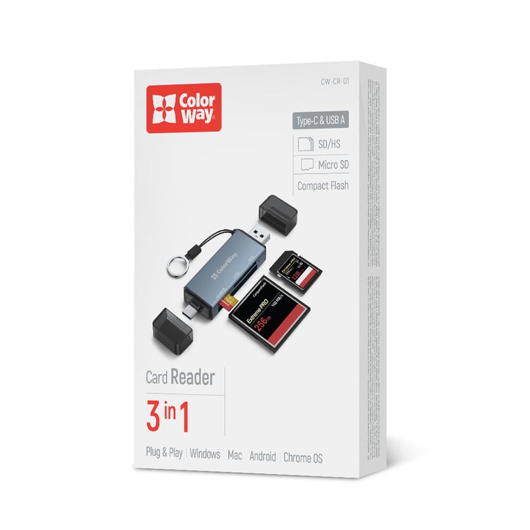 Зчитувач флеш-карт ColorWay USB 2.0/USB-C to CF/SD/MicroSD (CW-CR-01) - фото 4