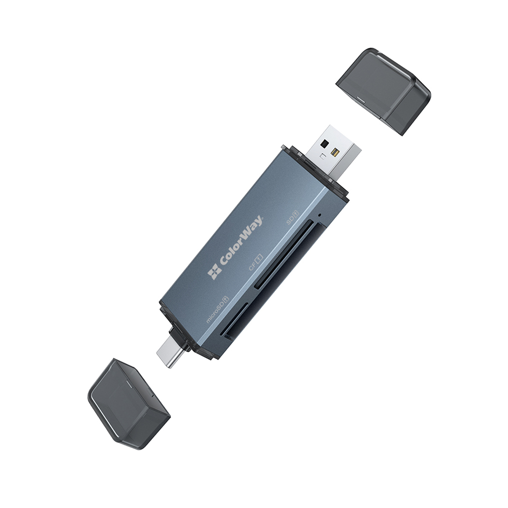 Зчитувач флеш-карт ColorWay USB 2.0/USB-C to CF/SD/MicroSD (CW-CR-01) - фото 2 Зчитувач флеш-карт ColorWay USB 2.0/USB-C to CF/SD/MicroSD (CW-CR-01) - фото 2