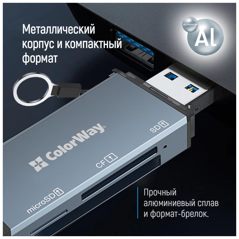 Зчитувач флеш-карт ColorWay USB 2.0/USB-C to CF/SD/MicroSD (CW-CR-01) - фото 10