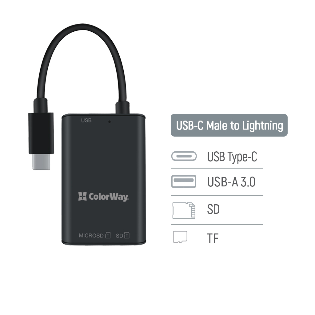 Зчитувач флеш-карт ColorWay USB-C to USB 3.0/SD/MicroSD (CW-CR-02) - фото 6 Зчитувач флеш-карт ColorWay USB-C to USB 3.0/SD/MicroSD (CW-CR-02) - фото 6