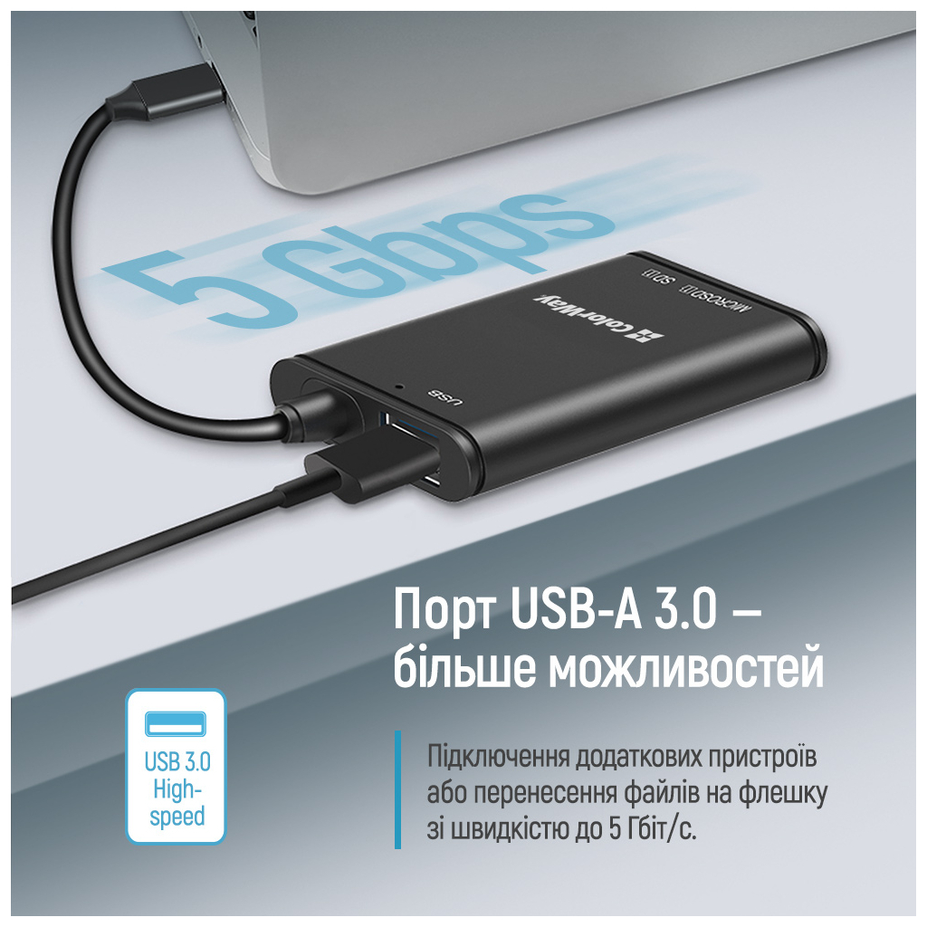 Зчитувач флеш-карт ColorWay USB-C to USB 3.0/SD/MicroSD (CW-CR-02) - фото 9 Зчитувач флеш-карт ColorWay USB-C to USB 3.0/SD/MicroSD (CW-CR-02) - фото 9