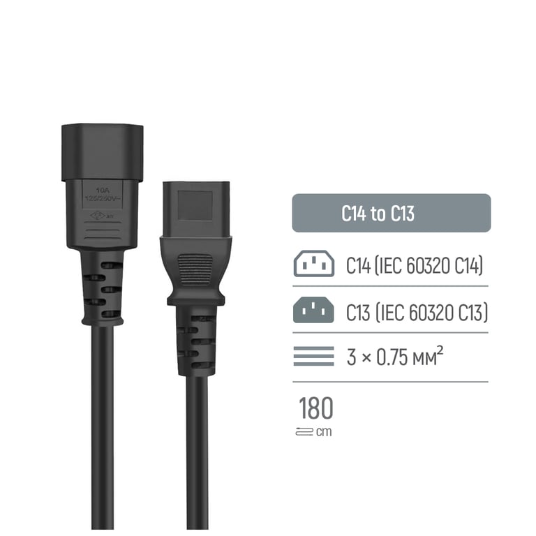 Кабель живлення C13 to C14 1.8m black ColorWay (CW-CBP087-BK) - фото 6