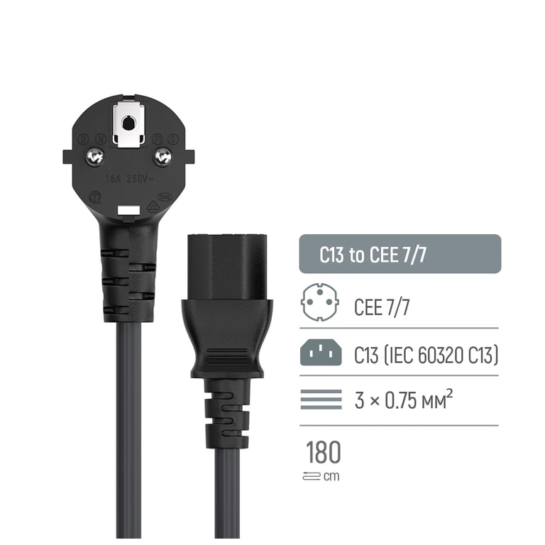 Кабель живлення C13 1.8m black ColorWay (CW-CBP082-BK) - фото 6