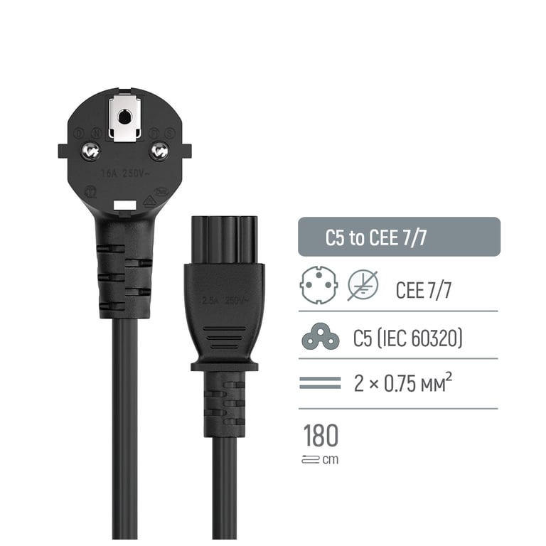 Кабель живлення C5 1.8m black ColorWay (CW-CBP083-BK) - фото 5
