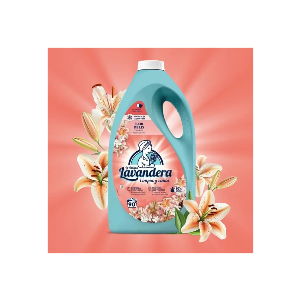 Гель для прання La Antigua Lavandera Flor de Lis З ароматом лілій та жасмину 4.5 л (8435495847878) - фото 2 Гель для прання La Antigua Lavandera Flor de Lis З ароматом лілій та жасмину 4.5 л (8435495847878) - фото 2