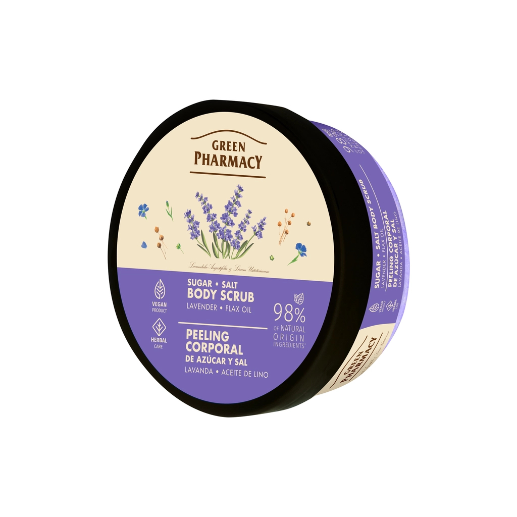 Скраб для тіла Green Pharmacy Цукрово-сольовий Лаванда та олія льону 200 мл (4823015945366) - фото 1
