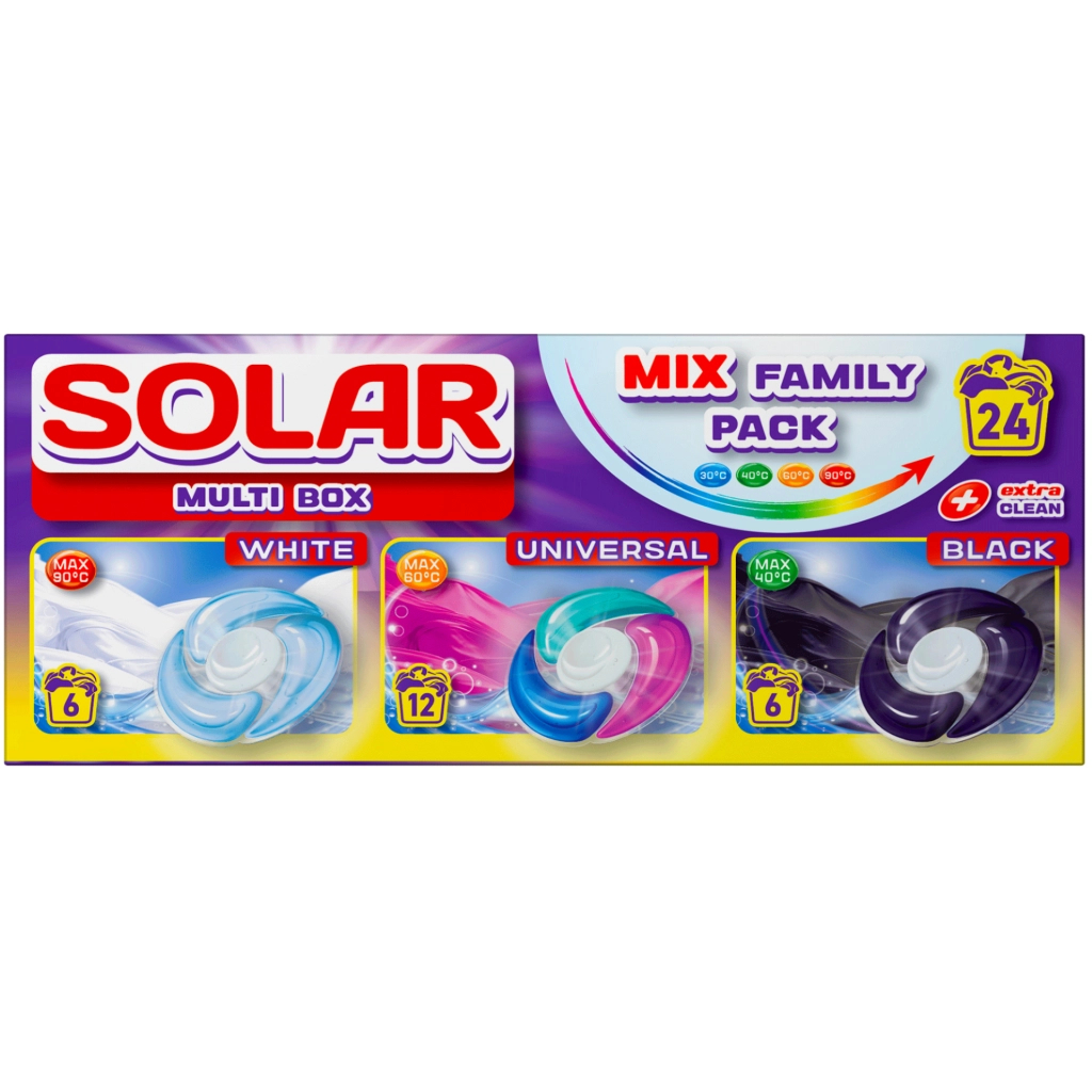 Капсули для прання Solar Household Multi Box White + Universal + Black 24 шт. (4820269930391) Капсули для прання Solar Household Multi Box White + Universal + Black 24 шт. (4820269930391)