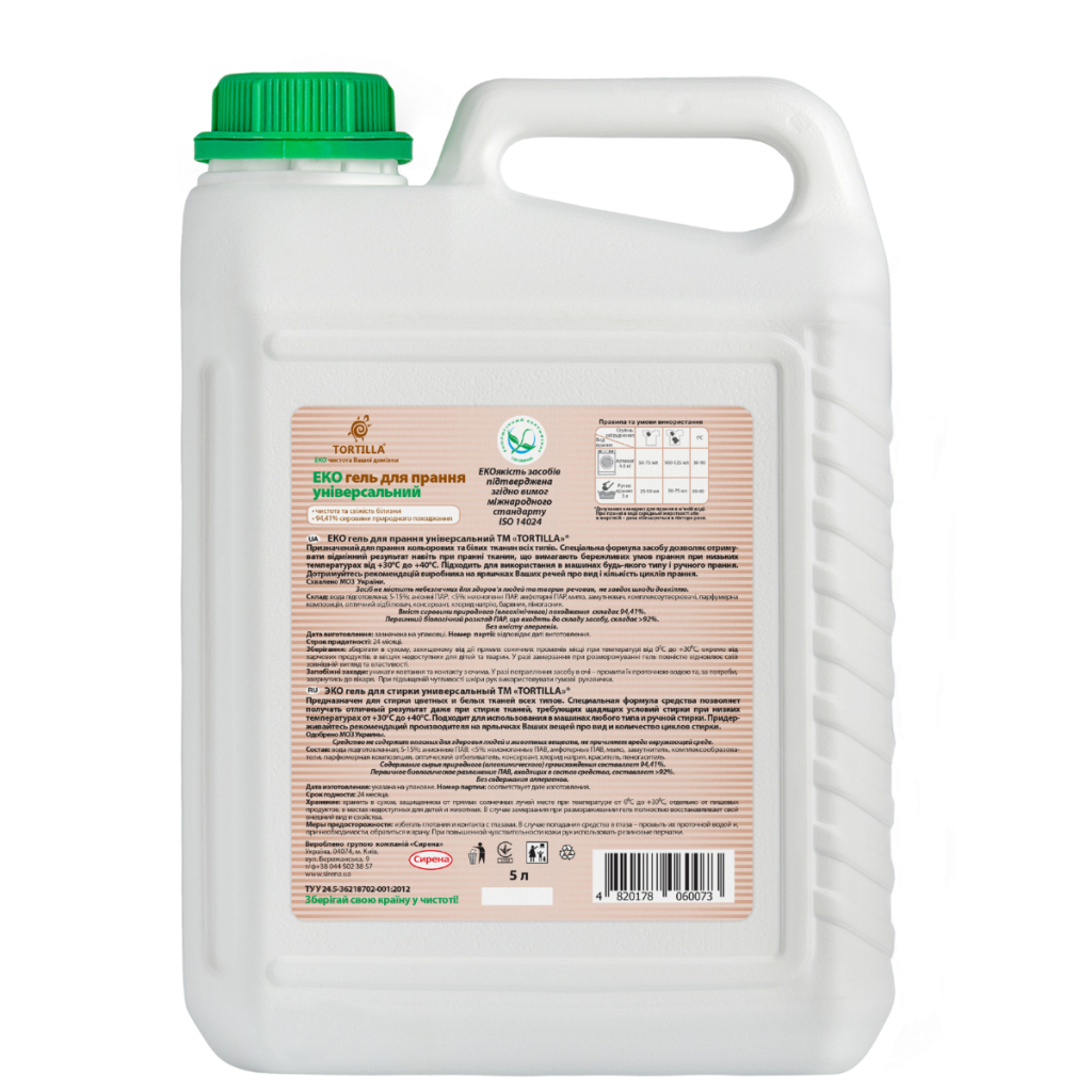 Гель для прання Tortilla Еко Універсальний 5 л (4820178060073) - фото 2 Гель для прання Tortilla Еко Універсальний 5 л (4820178060073) - фото 2
