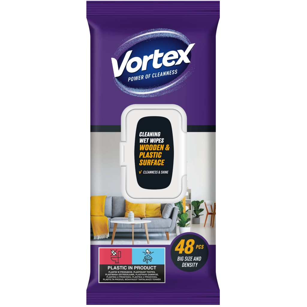 Серветки для прибирання Vortex Вологі Для меблів З клапаном 48 шт. (4823071641271) Серветки для прибирання Vortex Вологі Для меблів З клапаном 48 шт. (4823071641271)