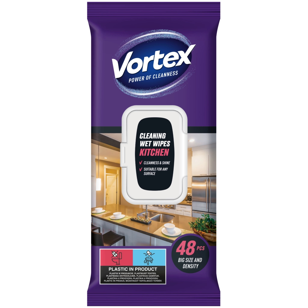 Серветки для прибирання Vortex Вологі Для кухні З клапаном 48 шт. (4823071641257) Серветки для прибирання Vortex Вологі Для кухні З клапаном 48 шт. (4823071641257)