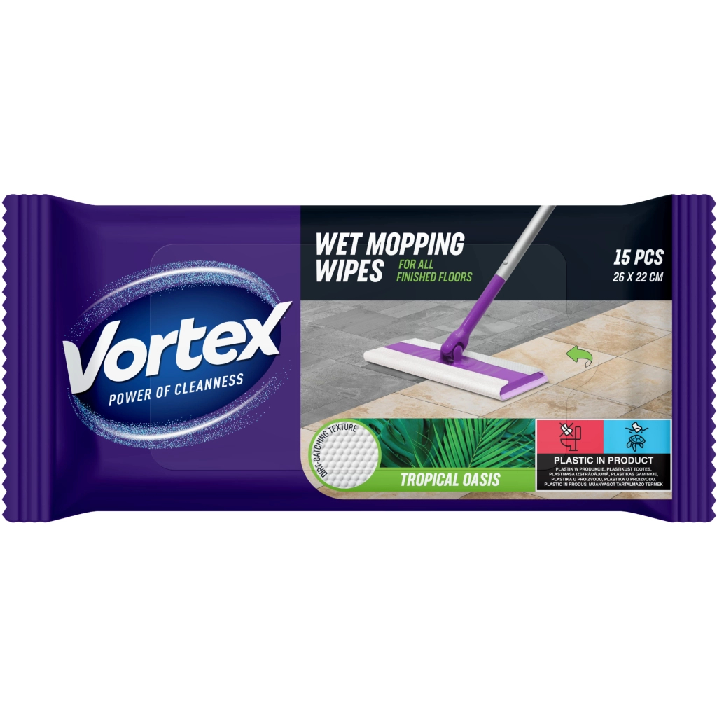 Серветки для прибирання Vortex Tropical Oasis Вологі для підлоги 15 шт. (4823071663525) Серветки для прибирання Vortex Tropical Oasis Вологі для підлоги 15 шт. (4823071663525)