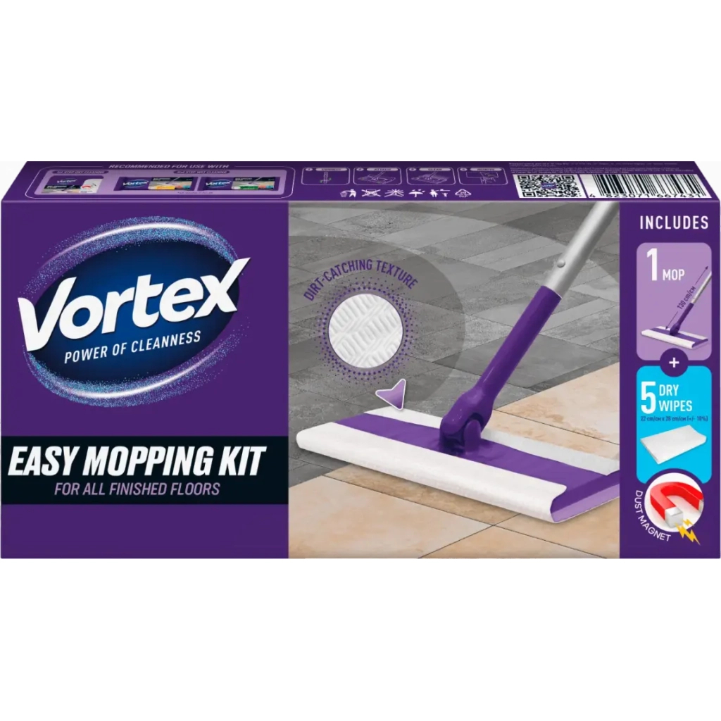 Швабра Vortex Для прибирання підлоги + Сухі серветки для підмітання 5 шт. (4823071667431) - фото 1