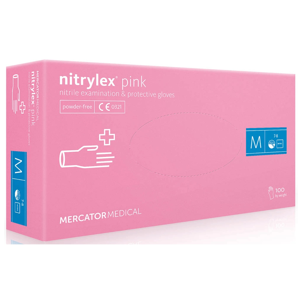 Медичні рукавички Mercator Medical Nitrylex Pink Нітрилові Неопудрені діагностичні Розмір M Рожеві 100 шт. (5906615035336)