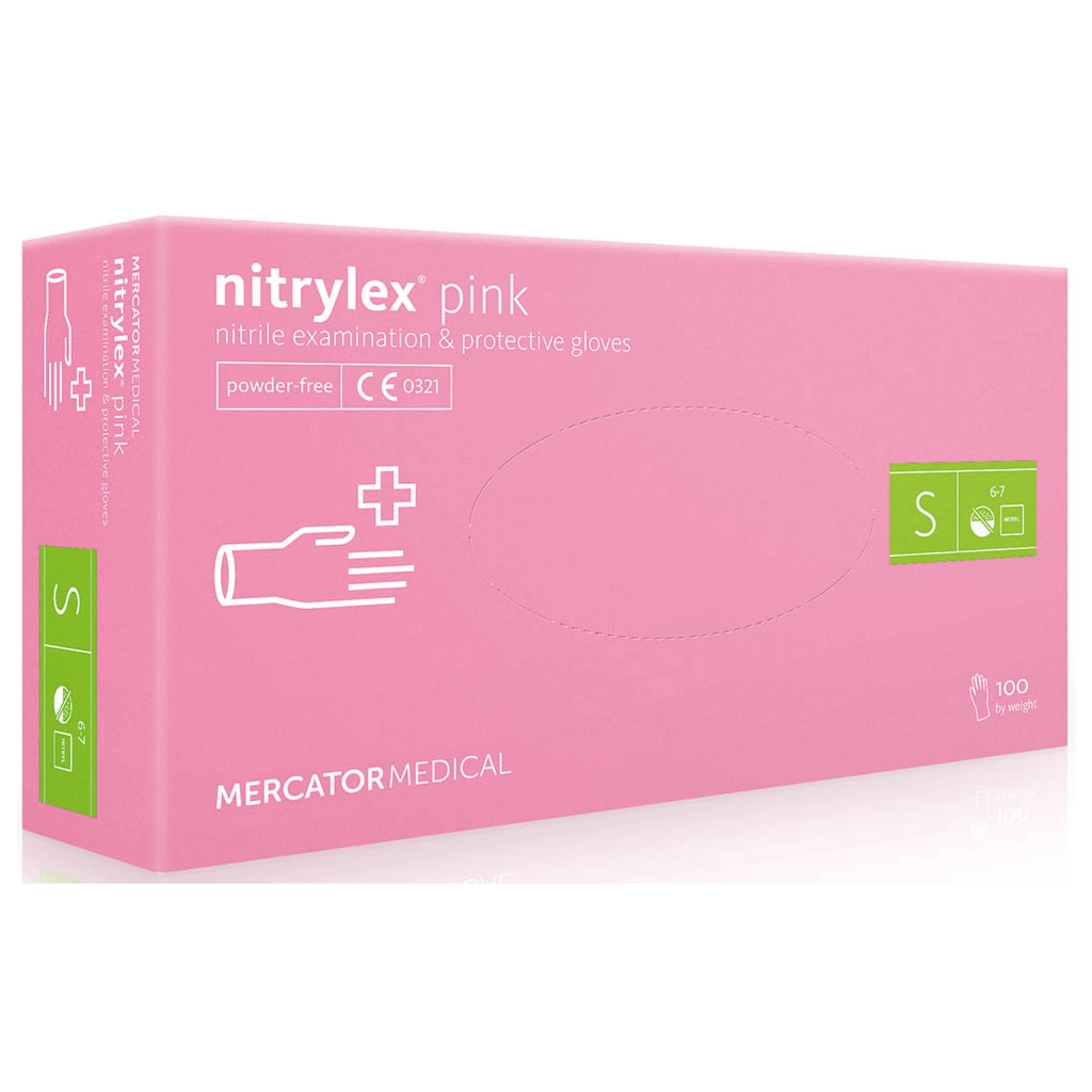 Медичні рукавички Mercator Medical Nitrylex Pink Нітрилові Неопудрені діагностичні Розмір S Рожеві 100 шт. (5906615035329)