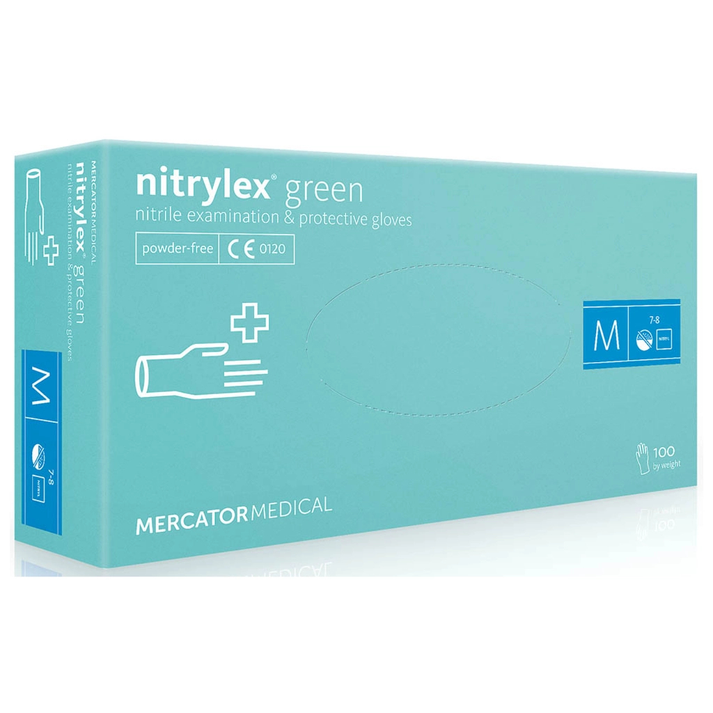 Медичні рукавички Mercator Medical Nitrylex Green Нітрилові Неопудрені діагностичні Розмір M Зелені 100 шт. (5906615027454)